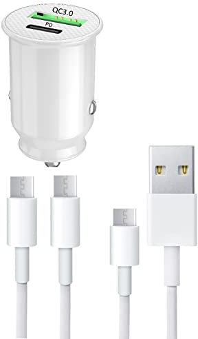 PH26 Ⓡ Pack Chargeur Voiture pour Google Pixel 6 Pro Ultra-Compact et Puissant + 1 câble USB vers USB Type C et 1 TypeC - TypeC Charge Rapide 30W PD & QC 3.0, 2 Ports pour Charger 2 appareils