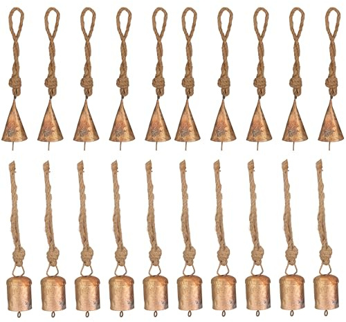 20 Stück Weihnachten Deko Hängende Glocken - Vintage Kuhglocken zum Basteln, Weihnachtsschmuck, Rustikale Bauernhaus-Dekor, Jingle Bells für Zuhause, Antike Metallglocken mit Seil für Tür, Wand