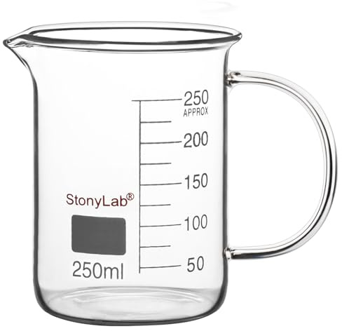 stonylab Glasbägare med Handtag, Borosilikatglas Graderad Lågformad Griffin Bägare med Handtag Och Hällpip, 250 ml