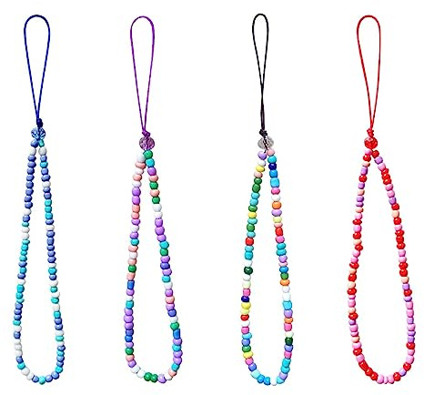 Jagowa Colorful Ceramic Bead Cell Phone Lanyard - Handmade, 4 Pack, 19cm, Multicolor/Blue/Purple/Red - Decorate & Secure Your Phone Anywhere!