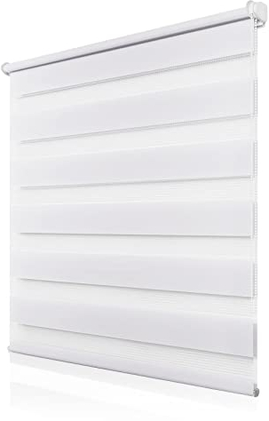 Doppelrollo Klemmfix ohne Bohren B100 x H110cm(Stoffbreite 96cm) Weiß, Rollos für Fenster, Rollo ohne Bohren mit Lichtdurchlässig und Verdunkelnd/Höhe Stufenlos Verstellbar/Kindersicherung