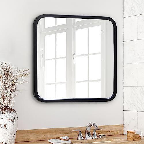 Americanflat 61cm Quadratischer Spiegel mit schwarzem Rahmen & Abgerundeten Ecken - Moderner Wandspiegel Groß für Badezimmer, Schlafzimmer & Wohnzimmer - Quadratischer Wandspiegel zur Wanddekoration