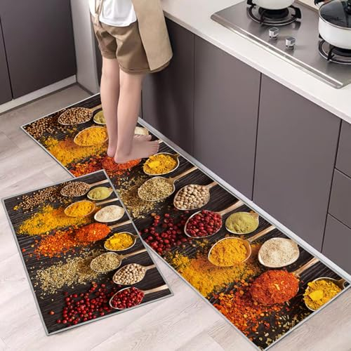 Hoimlm Juego de 2 alfombrillas de cocina antideslizantes, absorben agua y aceite, a prueba de polvo, para interiores (40 x 60 + 40 x 120 cm, especia)