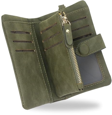 SNCCJ Geldbörse Damen Kurzer, Weich Leder Portemonnaie mit RFID Schutz, Damen Geldbeutel mit Viel Kartenfächer (Olivgrün)