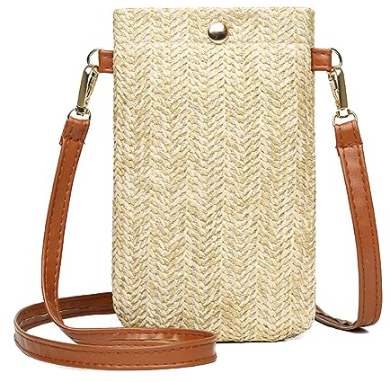 WKRTDY Damen Handytasche zum Umhängen - Klein, praktisch & stilvoll: Die crossbody Strohtasche ist perfekt für Strand, Stadt & mehr Trage sie bequem über der Schulter & behalte dein Handy immer!