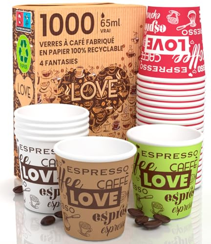 LoveCup 1000 Pappbecher, 65 ml, umweltfreundlich, biologisch abbaubar, Einwegbecher, klein, für Heißgetränke