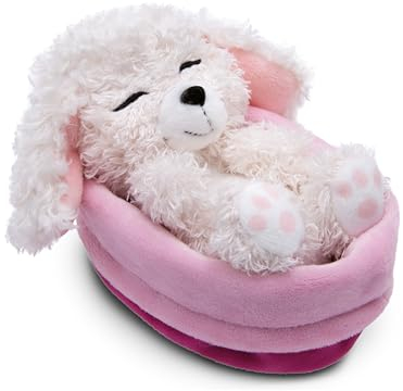 NICI Peluche Chien - Caniche Blanc 12cm, Dormant dans Son Panier, Peluche pour câliner et Aimer, Produit durablement à partir de matériaux recyclés - 49749