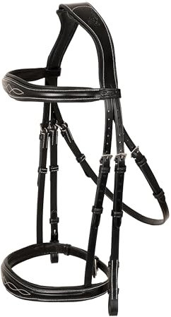 Exion Hunter Anatomic English Bridle – Padded Fancy Stitched Leather Bridle with Rubber Reins – Ergonomic Poll Relief Crownpiece for Show Jumping & Eventing – Stainless Steel – Havana Brown