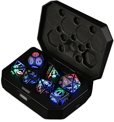 Xbiez 7-teiliges wiederaufladbares Leuchtendes Polyederspiel Würfel LED Buntes Licht Elektronisches Würfelspiel Mit Ladebox Tischspiel Würfel Polyederspiel Gaming Geschenk