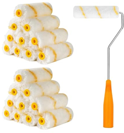 ChAusa 20 Pezzi Rullo per Dipingere Muri Riutilizzabili, 10cm Rullino Pittura con 20 x Rullo Pittura Piccolo Vernice 1 x Rullo Vernice con Manico, per La Verniciatura di Mobili e Piccole Superfic