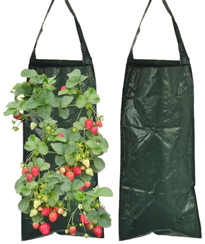 LALASTYLE 2PCS Hanging Planter Grow Bags, Garden Hanging Planting Bags With 8 Holes for Flowers, Strawberry Tomato Planting, Breathable (Green)