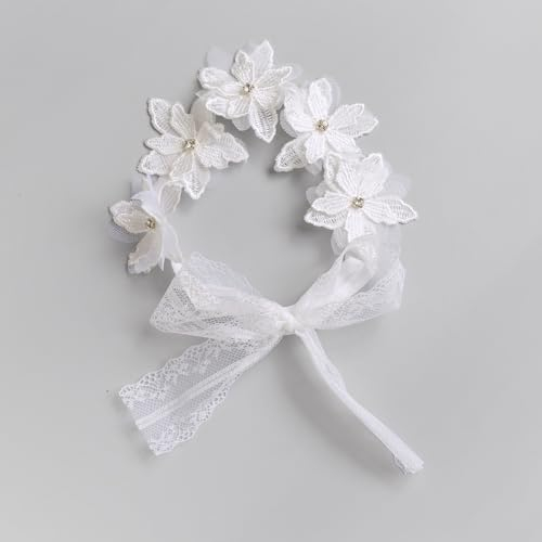 1 Stück Baby Haarband Mädchen Spitze Strasssteine Blumen Haarband Stirnbänder Stirnband Kopfband Baby Haarschmuck Kopfschmuck für Party Hochzeit Taufe Familienfoto Fotografie,Weiß