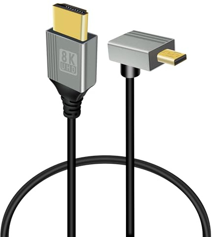 GELRHONR 90Degree Micro HDTV to HDTV Cable, 48Gbps Ultra High Speed Support 8K@60Hz&4K@120Hz,for GoPro,Digital Cameras,Laptop, TV, Camcorder (Down Angle( 1.64ft ))