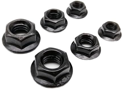 2/10 Stück M3 M4 M5 M6 M8 M10 M12 Schwarz 304 Edelstahl Metrisches Gewinde Sechskantkopf Gezähnte Spinlock Flanschmutter Kontermutter DIN6923(10pcs M3)