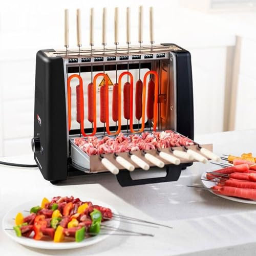 Fitlin Parrilla eléctrica Vertical for Barbacoa, brocheta giratoria automática de 360°, asador de 1200 W sin Humo, Control de Temperatura con 32 Cuerdas, for Cocina, Fiesta, Restaurante