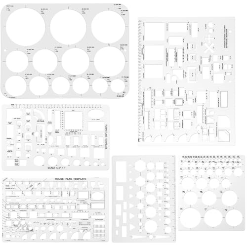6pcs Circle Template for Drafting, 6 Sizes Plastic Flexible Geometric Shape Stencils Circle Square Measuring Ruler for Office School Building Formwork Drawing Painting Tools Architecture Supplies