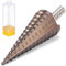 HSEAMALL Foret étagé HSS cobalt, 4 à 32 mm, foret conique en métal, foret à tôle pour acier inoxydable, métal, bois et plastique (HSS cobalt, doré)