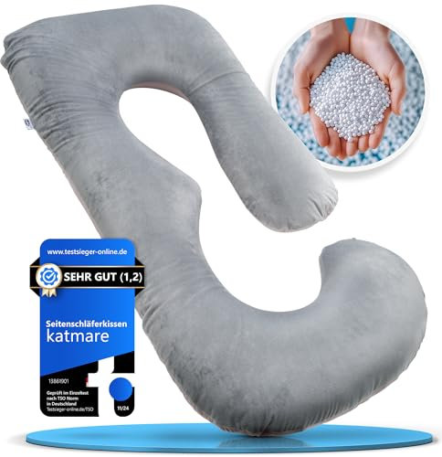 katmare Seitenschläferkissen Schlafkissen mit Bezug - Schwangerschaftskissen bequemes Stillkissen XXL Mikroperlen | Body Pillow waschbar Winter- und Sommerseite Seitenschläfer Kissen Flexible Füllung