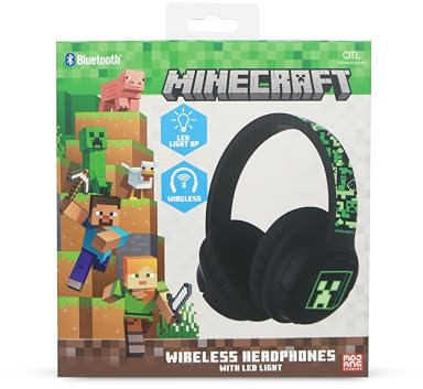 OTL Technologies Minecraft vikbara trådlösa hörlurar med LED-ljus