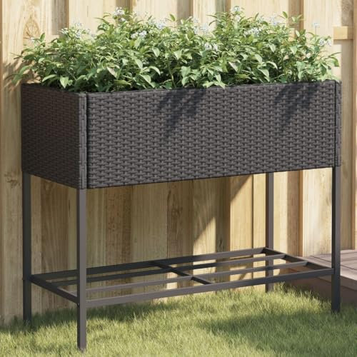 Xichuzi Hochbeete mit Ablage 2 STK. Schwarz 90x40x75 cm Poly Rattan, Palettenrahmen, Hochteich, Gemüsebeet, Kräuterregal Balkon, Blumenbeet, Kräuterspirale, Tomatenbeet, Pflanzhochbeet - 3210507
