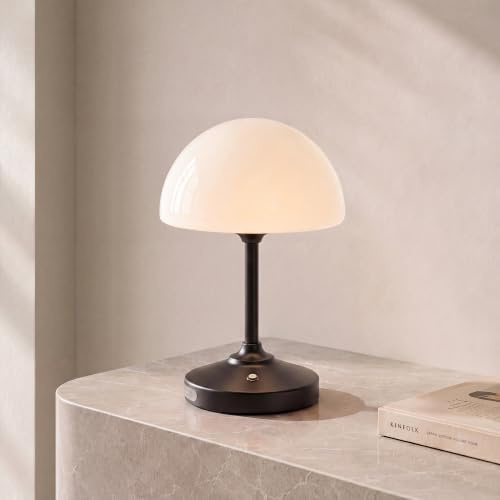 Dawnwake Pilzlampe Tischlampe Kabellos, 5000mAh Touch Dimmbare Akku Tischlampe für Schlafzimmer, Kleine Nachttischlampe Lampe für Schlafzimmer Wohnzimmer, Schwarz