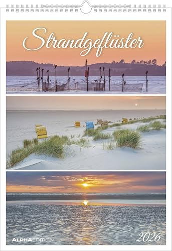 Alpha Edition - Strandgeflüster – Momente am Meer 2026 – A3 Bildkalender 29,7×42 cm, Naturkalender mit 3 maritimen Fotos pro Monat, Triplets, Wandkalender mit Feiertagen DE/AT/CH