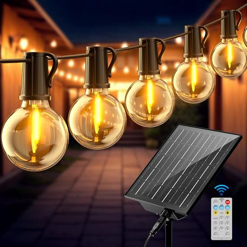 FIFlying Solar Lights Outdoor Garden, 56FT/17M String Lights Solar Powered with 3600mAh Battery, Remote Control, 24+1 Shatterproof Bulbs, IP54 Waterproof Outdoor Festoon Lights for Backyard Patio