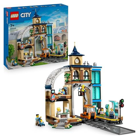 LEGO City Central Train Station Set - incl. a Maintenance Vehicle Toy, Working Lift, 2 Platforms & a Track Piece, plus 6 Minifigures - Creative Gift for 7+ Year Old Boys & Girls - 60469