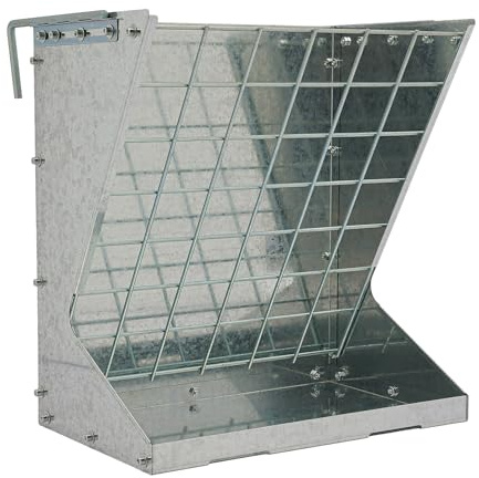 Großes Heuraufe für Schafe und Ziegen 2 in 1 Heu & Getreide /Feeder Hängende Futterraufe mit Futterspargitter und Haken für Ställe und Korral Silber 56.61*33.27*59.94cm