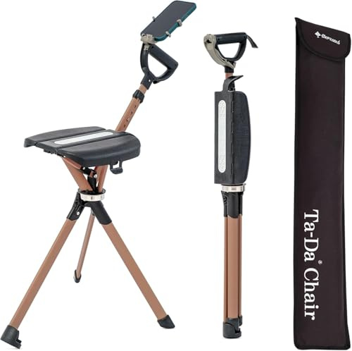 Ta-Da Chair Series 2 PRO MAX - Förstärkt Vandringsstav med Sits, Extra Robust Fällstol (Max 182kg), Aluminiumram, Idealisk för Friluftsliv, Justerbar