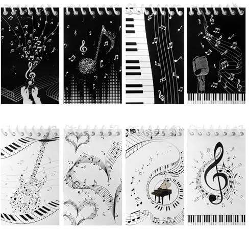 Geluode 8 Pack Music Themed Mini Notebook Memo Note Pads Spiral Musical Small Pocket Notepads Journal Notebook Musicians Gifts Music Major School Student Daily Weekly Planner for Music Party Supplies