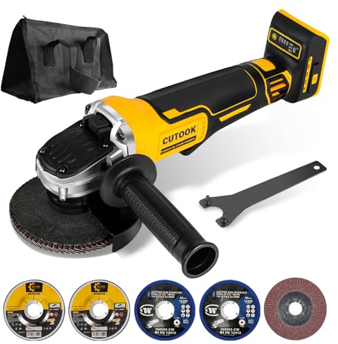 Cordless Angle Grinder 4-1/2 inch Compatible with DeWalt 20V Battery, 10000 RPM Brushless Motor with 4 Variable Speeds, 5 PCS Blades for Cutting, Griding, Polishing (Battery NOT Included)