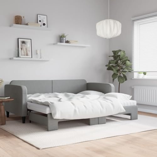 MOBCANT Tagesbett Ausziehbar mit Matratze, Bettstütze Bettsystem Bettrahmen Betten Geeignet für Hotel Schlafzimmer Schulen Gästezimmer Hellgrau 90x200 cm Stoff