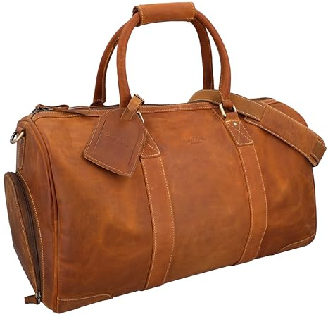 Gusti Leder Reisetasche Davide - Weekender Herren mit Schuhfach für Damen & Herren - Leder Reisetasche als Boardtasche Umhängetasche Braun