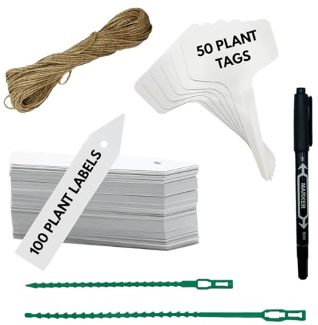 WhimzyCove Garden Plant Ties & Labels Kit – 150 Labels, 200 Ties (17cm & 22.5cm), 10m Twine, Marker – Tags, Clips & Markers for Outdoor Plants, Greenhouse & Allotment Accessories