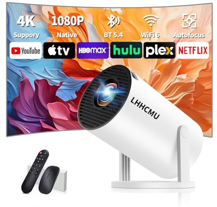 Mini Projector, Support 4K 1080P Portable Projector with Dual Band WiFi6 5G and Bluetooth 5.4, 270° Rotatable, Auto Keystone Correction, 35-100 Video Projecto Compatible with HDMI/USB/Phone - White