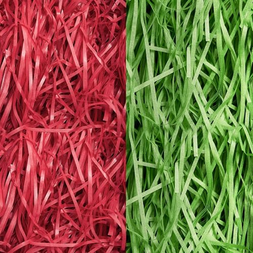 400 g rött och grönt strimlat papper dammfritt jul strimlat papper för fyllningskorgar och presentförpackning - perfekt dämpande fyllning för fraktlådor, presentkorgar och korgar