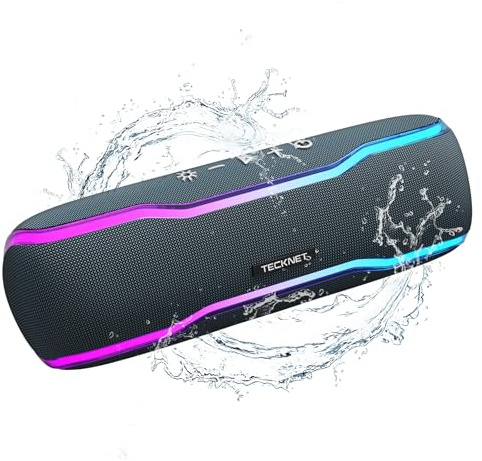 TECKNET Tragbarer Bluetooth Lautsprecher mit Licht, 30W Dual-Stereo