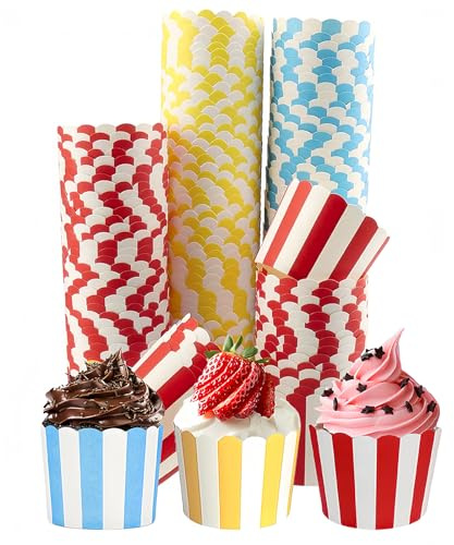 Cupcake Wrapper, 150 Stück Muffinförmchen Papier Liner Fall Wrapper Backbecher Papierkuchen für Backtage Geburtstage Hochzeiten Partys Halloween (Streifen, 150pcs)