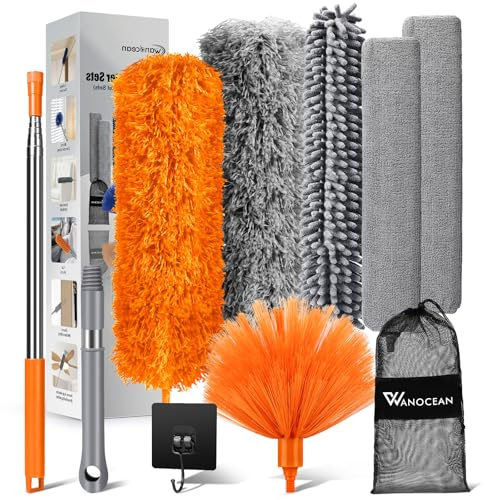 10 Pezzi Spolverino Telescopico,Togli Ragnatele Allungabile 250 cm,Spolverino per Polvere, Bastone Telescopico per Pulizia,Spazzole Pulizia per Tetti Interni, Ragnatela,Bagno,Cucina