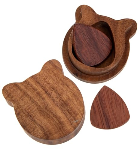 BESTonZON Gitarrenplektrumhalter Holz Mit 2 Plektren Praktischer Pick Halter Für Folkgitarren Kleines Satz Zum Aufbewahren Und Transportieren