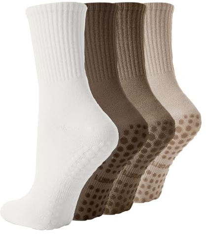 flintronic Chaussettes Yoga Femme, 4 Paires Chaussettes Pilates en Coton, Yoga Antiderapant Chaussette, pour Ballet, Danse, Pilates, Fitness Sport