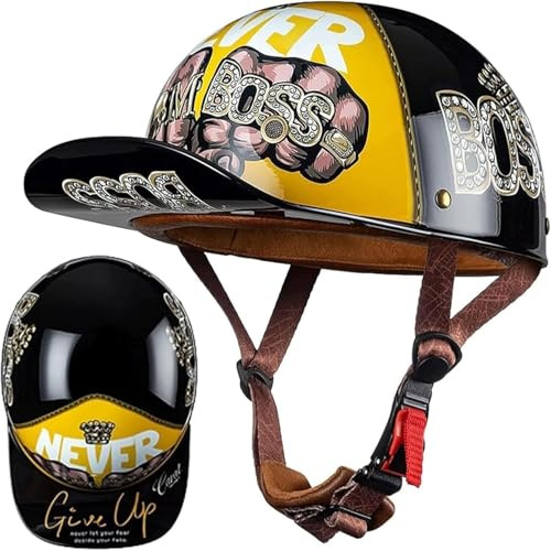 Kcolic Casco da Moto retrò, Mezzo Casco, Omologato DOT/ECE, Stile Tedesco, con Calotta, per Moto, Cruiser, Scooter, alla Moda, per Uomo E Donna, Baseball A,L(57-58CM)