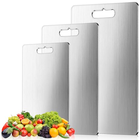 3 taglieri in acciaio inox, set di taglieri in titanio, tagliere in acciaio inox, tagliere su entrambi i lati, per cucina, campeggio, escursioni, attività all'aperto