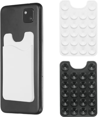 sourcing map Paquete de 2 soportes para tarjetas de teléfono con ventosa de silicona con ranura para tarjetas para teléfono celular, color negro y blanco
