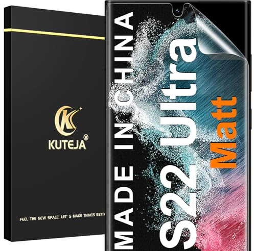 Kuteja Matt Schutzfolie für Samsung Galaxy S22 Ultra [3 Stück], Fingerabdruck-ID Unterstützen Full Screen Matte Schutzfolie, Anti-Fingerabdruck, Blendschutz Weich TPU Folie