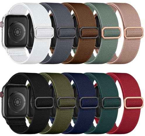 Maledan 10-pack elastisk rem kompatibel med Apple Watch-remmar 40 mm 41 mm 38 mm 42 mm 44 mm 45 mm 46 mm 49 mm kvinnor män – stretchig nylon sport loop band för iWatch serie 11 10 9 8 7 6 5 4 3 2 1 SE
