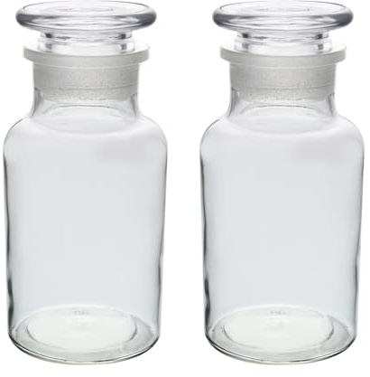 UNIQUE HOME LIVING UHL Apothecary Jar Set of 2 Reagent Bottles, 250ml Clear Glass Storage Jars with Lid, Vintage Reusable Container Refillable Bottles for Essential Oils, Bath Salts, Lotion, Perfume