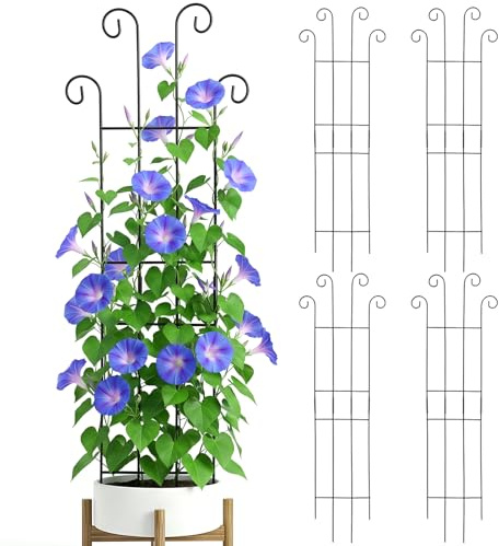 The Fellie 4 Pack Garden Trellis for Climbing Plants Outdoor/Indoor, 81cm Metal Heavy-Duty Rustproof Trellis for Potted Plants Support Ivy Pothos Monstera Hoya Flower Vine, Black