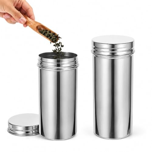 Beavorty Aufbewahrungsdose Edelstahl groß, Luftdichter Vorratsbehälter mit Schraubdeckel für Lebensmittel & Tee, Rostfreie Metalldose für Küche Gastronomie Labor, Silberner Vorratsdose